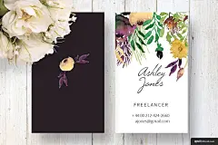 手绘 花卉植物 元素 卡片 watercolour Business 名片设计卡片名片平面设计