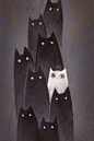黑猫从中一只白，好美 iPhone手机壁纸 黑猫,插画,手机壁纸,白猫