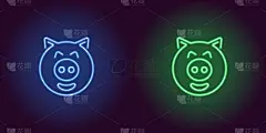 绿色,彩色图片,小猪,似人脸,青绿色,霓虹灯,可爱的,猪,动物,剪影