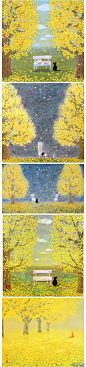 花瓣网：Mikiko Noji插画作品，温暖的秋日银杏，你再不去看看秋，她就跟着北风走了→http://t.cn/zlnRgWs