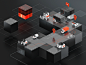 city high-tech minimal octane red White cubes glass Isometric Web