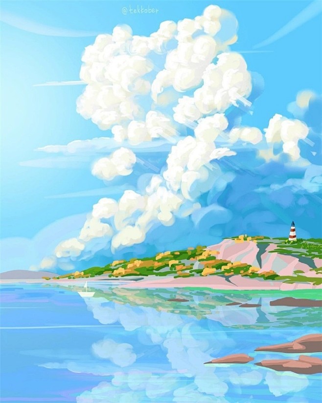 看到插画师tektober的作品时，总会让人向往画中的世界，他的风景类插画画面都是采用柔和的同色系和块面画笔的材质相结合来进行创作，颜色干净 ...