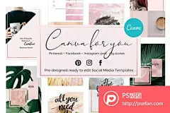 INS风粉色主题促销海报ps素材  - PS饭团网psefan.com