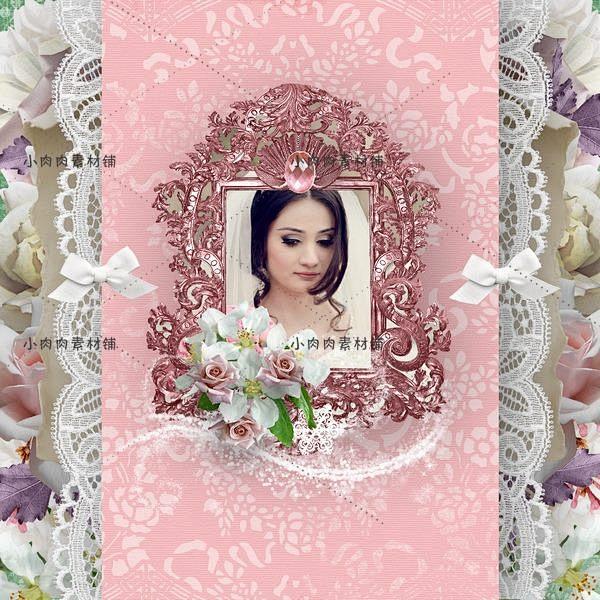 淡雅粉嫩蕾丝花朵花卉水壶蝴蝶结杯子相框剪...