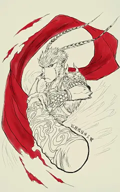 心怀悟空情节的我，初学手绘板，画了三只猴子