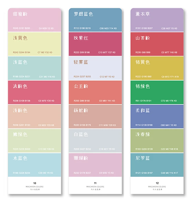 马卡龙色系色卡 CMYK四色色卡 马卡龙配色方案色卡纸Macaron粉嫩少女色系色卡印刷色卡色彩搭配甜品烘焙色卡-tmall.com天猫-花瓣网