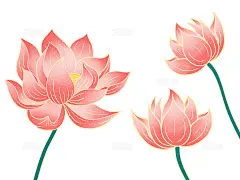 粉色手绘卡通国潮古风中国风荷花元素PNG素材