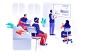 Colleagues watch presentation in office Illustration