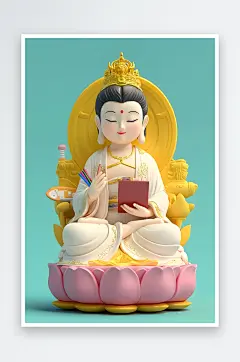 AI电脑奶茶潮流神话佛祖观音IP形象插画