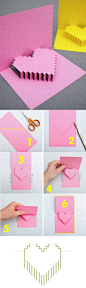  手工 折纸 DIY 纸艺  实线剪开，虚线不剪，打开是个立体爱心。…