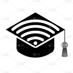 带wifi图标的毕业生帽。由于与COVID-19大流行相关的隔离，这是远程学习校友的象征。
