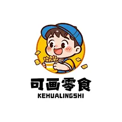 蓝黄色可爱插画风零食店Logo