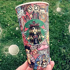 外国妹子creative_carrah在星巴克杯上的手绘作品，美爆了