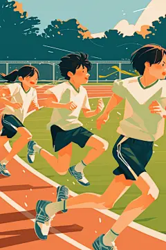 AI数字艺术扁平风校园运动会人物插画-众图网