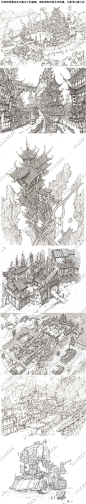 珍贵的场景线稿 游戏原画 CG设定 资料图集 场景线稿设定素材 精-淘宝网