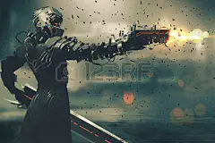 科幻游戏角色未来派瞄准武器射击枪插图