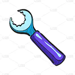 彩色绘图中的扳手图标。工具金属车间机器维修