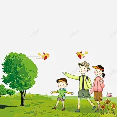 卡通手绘踏青的一家人 页面网页 平面电商 创意素材