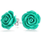 Bling Jewelry 925 Silver Simulated Turquoise Resin Flower Rose Stud Earrings