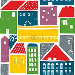 无尽多彩的背景与老房子在镇上。矢量壁纸.