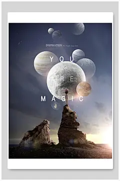 英文风景简约风时尚创意梦幻星球太空背景-众图网
