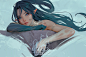 General 1920x1262 Trungbui digital art artwork illustration women blue eyes pointy ears long hair fantasy art fantasy girl simple background looking at viewer
