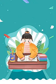 绿色卡通学生写作业寒假班补习班教育培训艺术培训海报背景