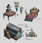 Guild hall props, Carlyn Lim : These are old. A few of many sketches i did for the Guild Halls very early on, art deco inspired. Watched a few documentaries to get into that headspace-- art deco is awesome! Directive was to do just a few random pieces but