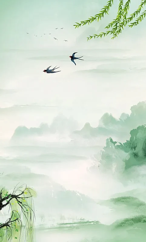 水墨中国风山水风景节气竖版插画背景插画下载-花瓣网