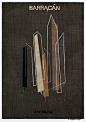 高度抽象后的建筑线条 ARCHILINE by Federico Babina  - 灵感日报 : 这次新出的ARCHILINE 系列是将18位建筑大师的代表作抽象成点、线、面，只保留作品最具代表性的特征。仿佛剥去了外壳，只剩下灵魂的重量。有些如狂草书法，有些像平面构成……点线面黑白灰。
