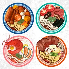 手绘东南亚日式面食小丸子海鲜餐厅海报插画AI矢量图片素材 (1)
