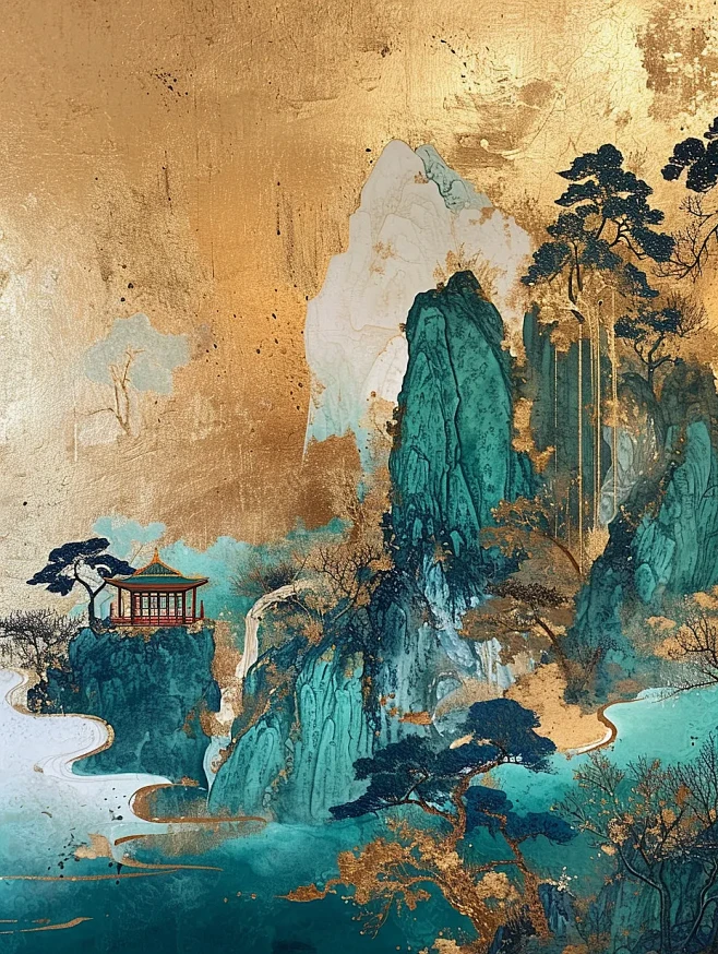 鎏金山水画海报-花瓣网