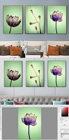 中国风荷花水墨画装饰画插画