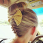 Back weaved bun with yellow bow - Get $100 worth of beauty samples