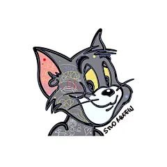 卡通猫咪头像手绘猫咪男装印花素材涂鸦猫头猫和老鼠图案