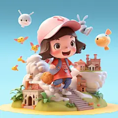 孩童卡通人像模型女孩场景人物小孩模型图片