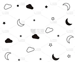 与月亮，星星，云彩的无缝模式，为夜晚的主题。完美的壁纸，服装，睡衣，服装，打印，与睡觉时间相关的网络