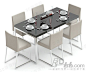 现代黑色钢化玻璃长方形餐桌米色皮质六位式餐椅餐具桌椅组合