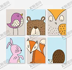 动物 【酷图网】手绘,卡通,可爱,动物,插画,森系,小猫,小兔,小熊,童话,背景,图片