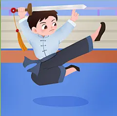 中国飞踢舞剑武术人物插画