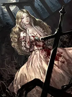 游戏原画 cg风 厚涂 插画 壁纸 鼠绘 哥特风 血腥萝莉 金发