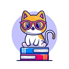 戴眼镜的小猫书本卡通插画矢量图设计素材