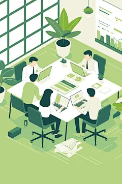 AI数字艺术扁平风企业办公室团队协作场景插画