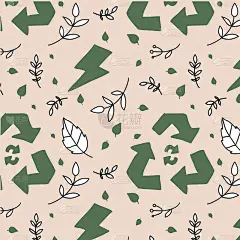 手绘矢量无缝模式的生态概念，设计，和图标在涂鸦风格。