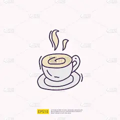 热咖啡杯咖啡概念矢量插图。手绘涂鸦填充颜色图标符号符号