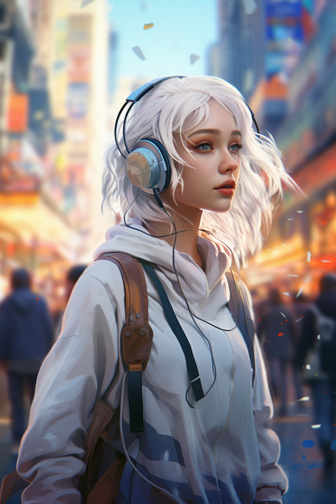 街头听音乐的人女生人物插画图片