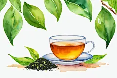 温馨手绘清新香如兰桂茶叶图片插画