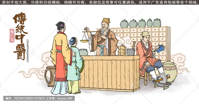 古代药铺医馆插画-花瓣网