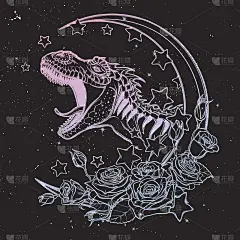 霸王龙咆哮的素描在夜空的背景