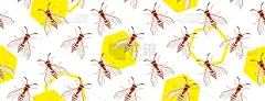 绘画插图,纺织品,昆虫,黄色,危险,大黄蜂,几何形状,水平画幅,式样